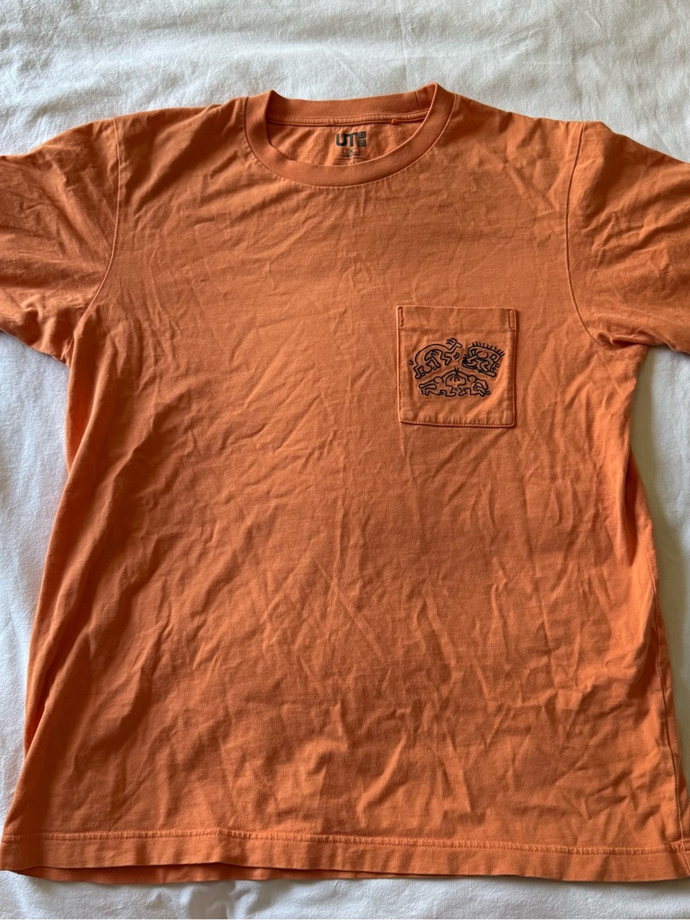 Uniqlo Orange Short-Sleeve Pocket Tee with Graphic